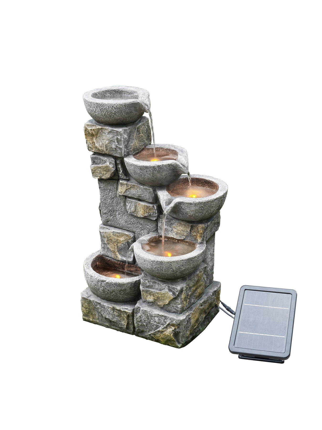Image 5 of 7 of Teamson Home Solar Power Water Fountain Garden Stone Ornament With Light