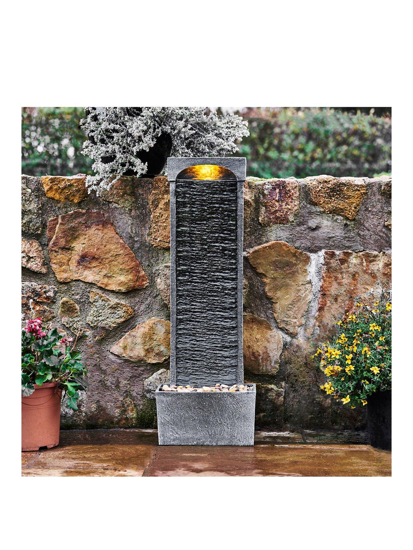Image 1 of 7 of Teamson Home Curved Water Fountain Indoor Conservatory Garden Slate With Lights