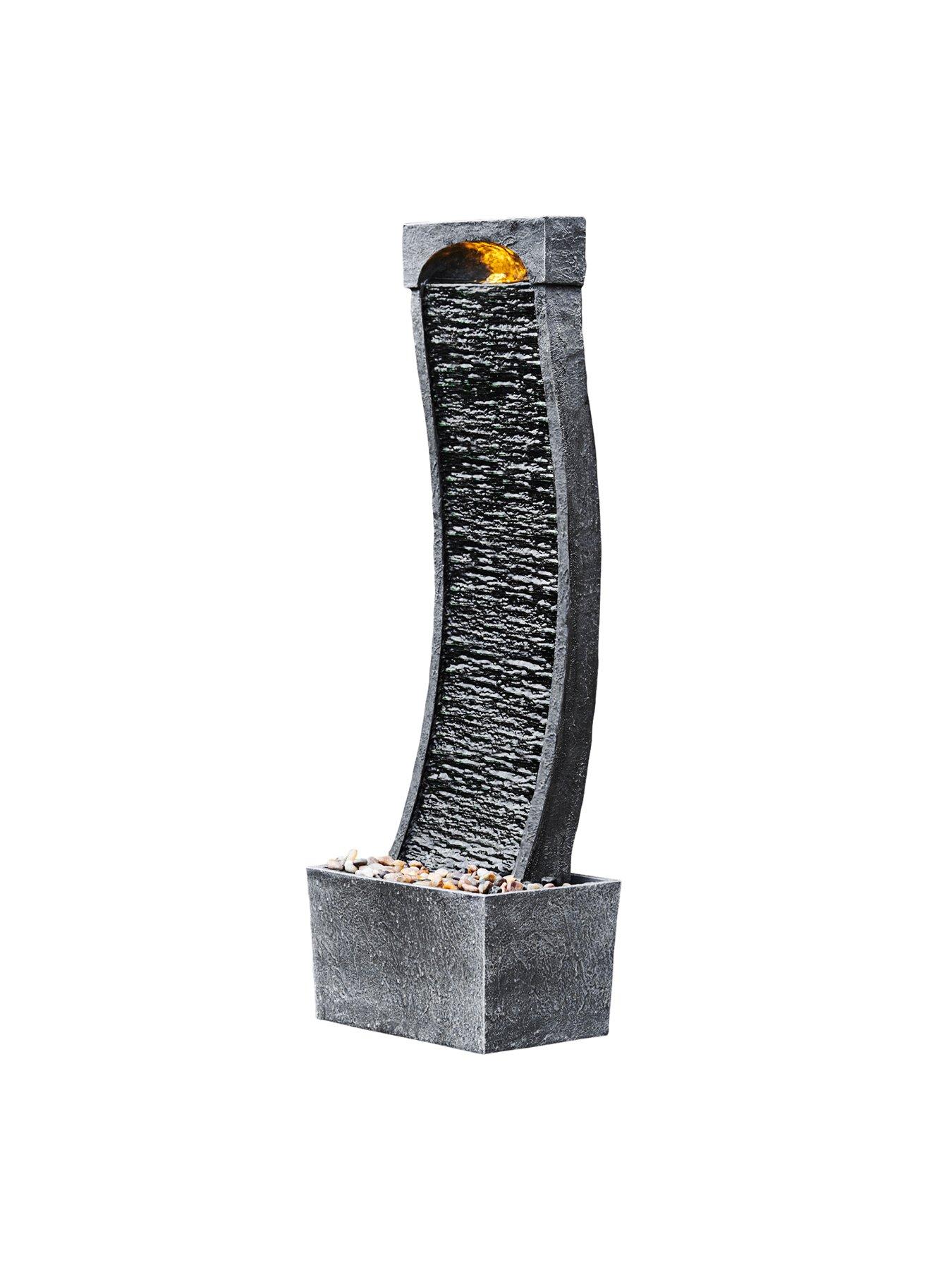 Image 3 of 7 of Teamson Home Curved Water Fountain Indoor Conservatory Garden Slate With Lights