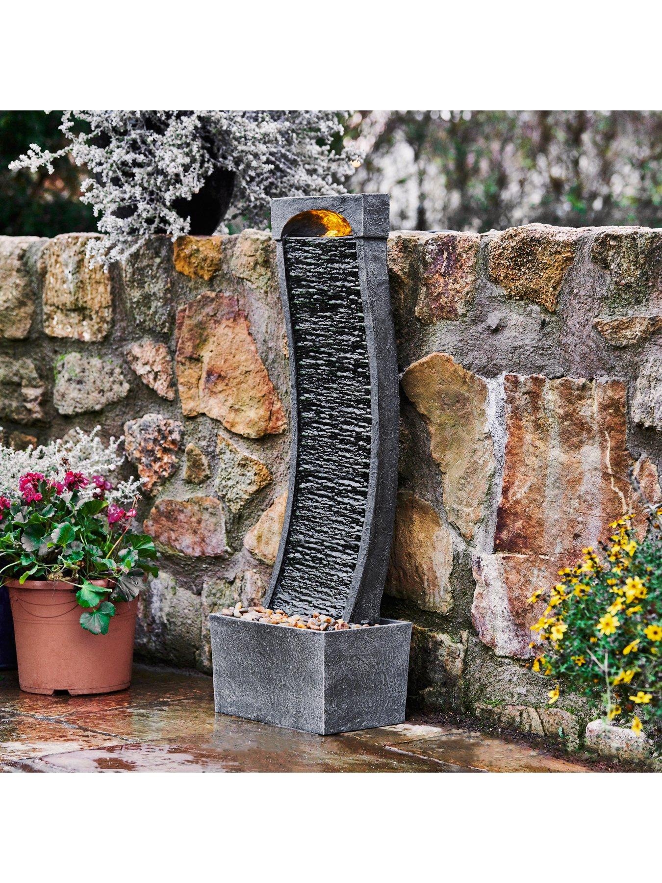 Image 6 of 7 of Teamson Home Curved Water Fountain Indoor Conservatory Garden Slate With Lights