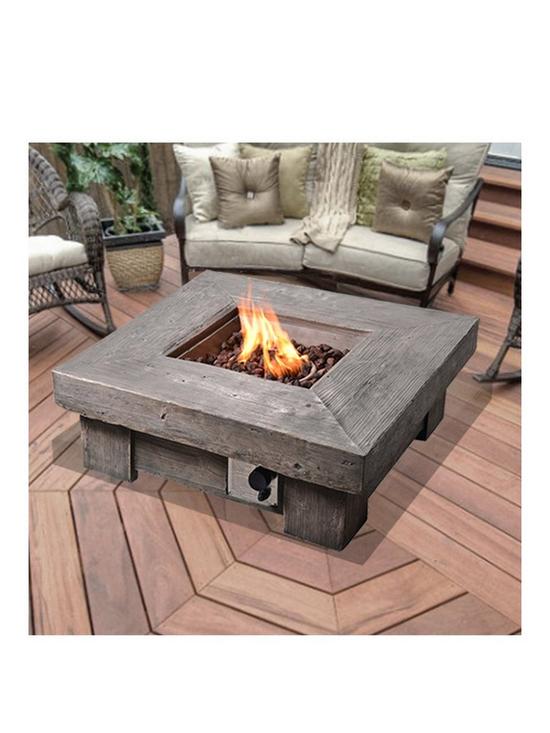 front image of teamson-home-gas-fire-pit-wooden-with-lava-rock-and-cover