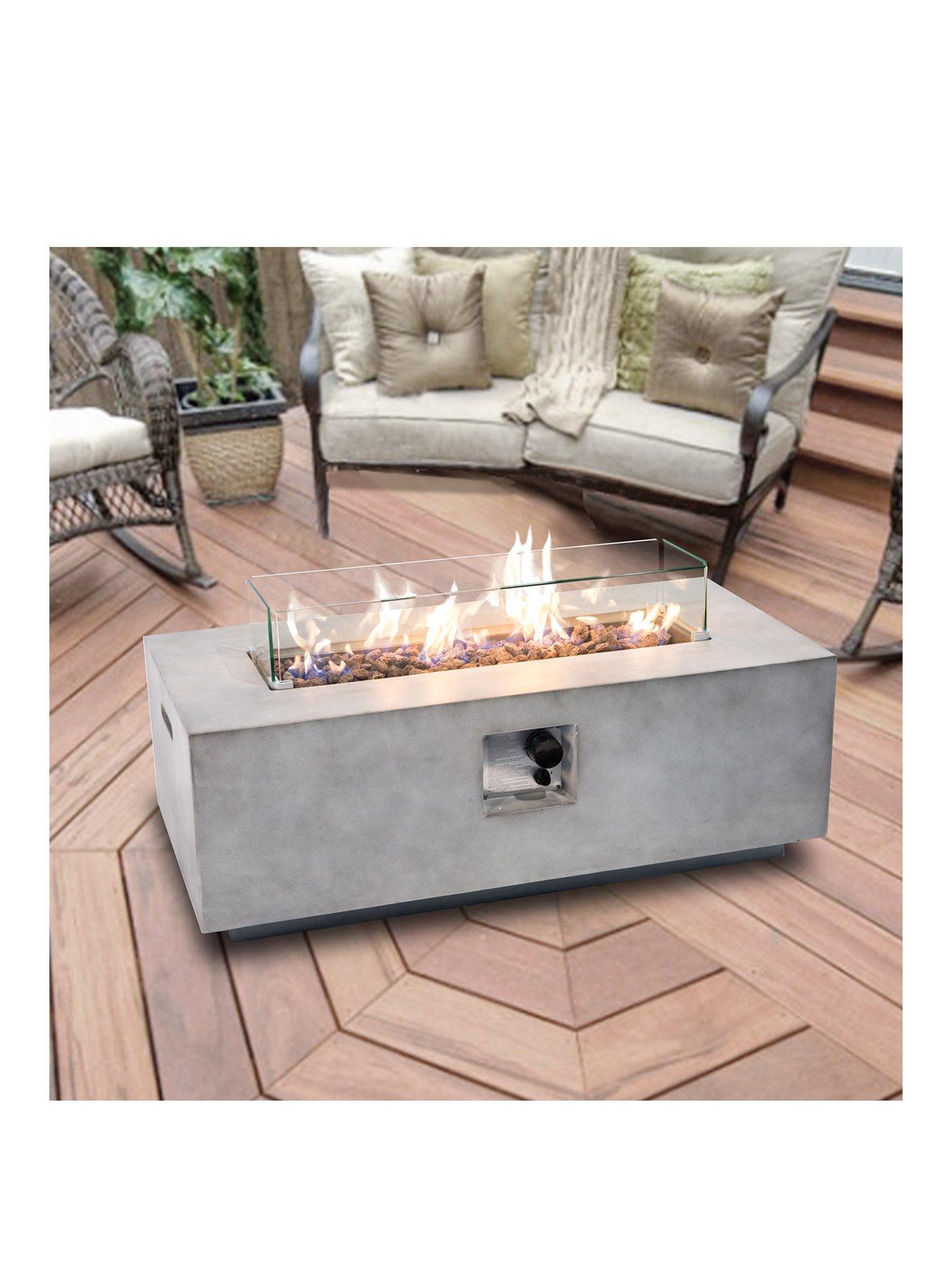 Teamson Home Peaktop Firepit Outdoor Gas Fire Pit Stone With Lava Rock ...