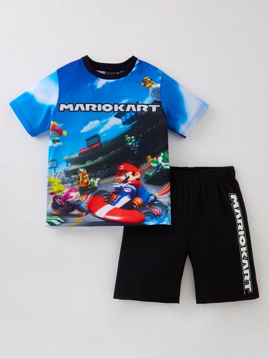front image of nintendo-boys-mariokart-digi-print-t-shirt-amp-short-set-blueblack