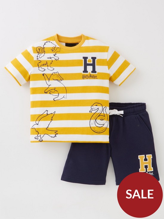 front image of harry-potter-boys-harry-potter-stripe-t-shirt-and-short-set-yellow