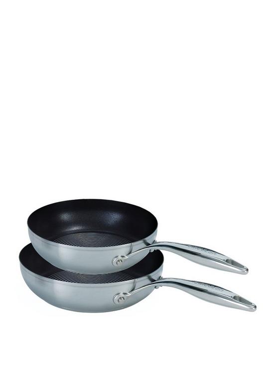 front image of circulon-steel-shield-stainless-steel-induction-non-stick-twin-pack-skillet-set-2026cm