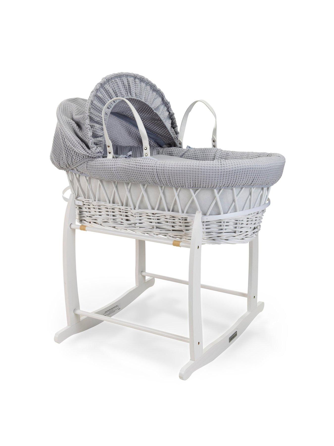 Clair De Lune Waffle White Wicker Moses Basket and Deluxe Rocking