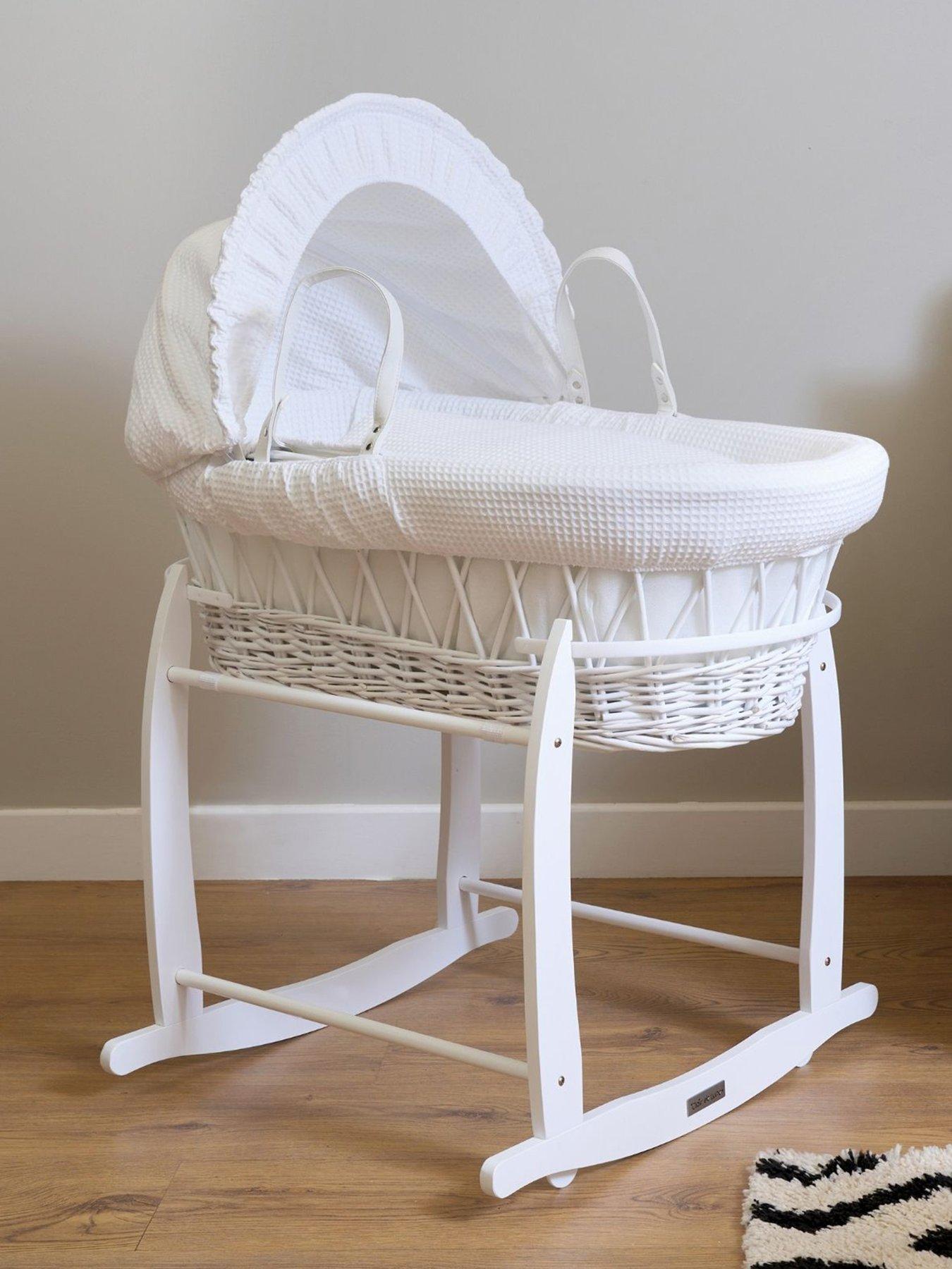 Clair De Lune Waffle White Wicker Moses Basket and Deluxe Rocking Stand