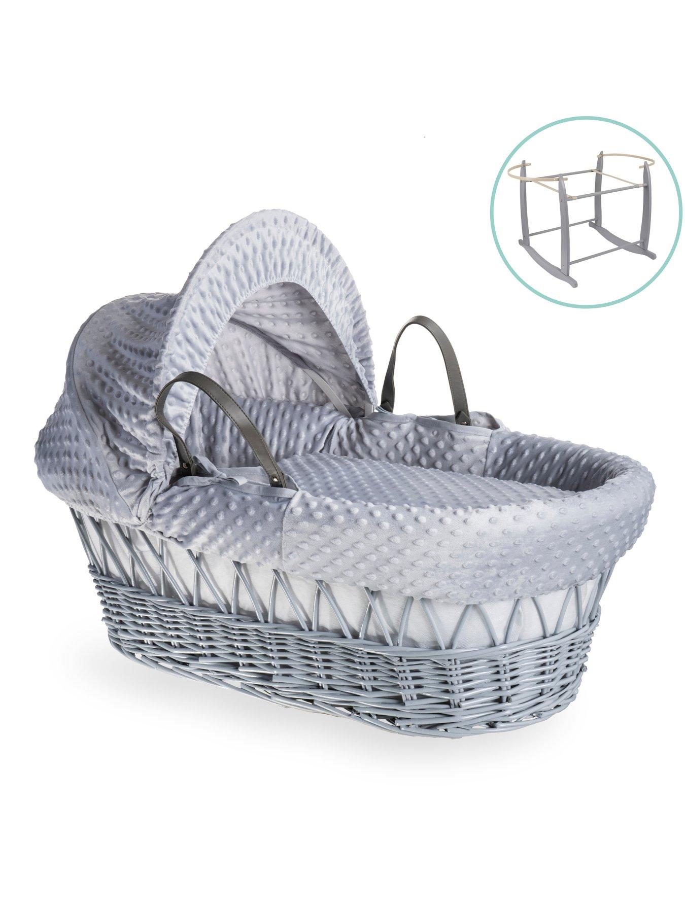 clair-de-lune-dimple-grey-wicker-moses-basket-amp-deluxe-rocking-stand-grey