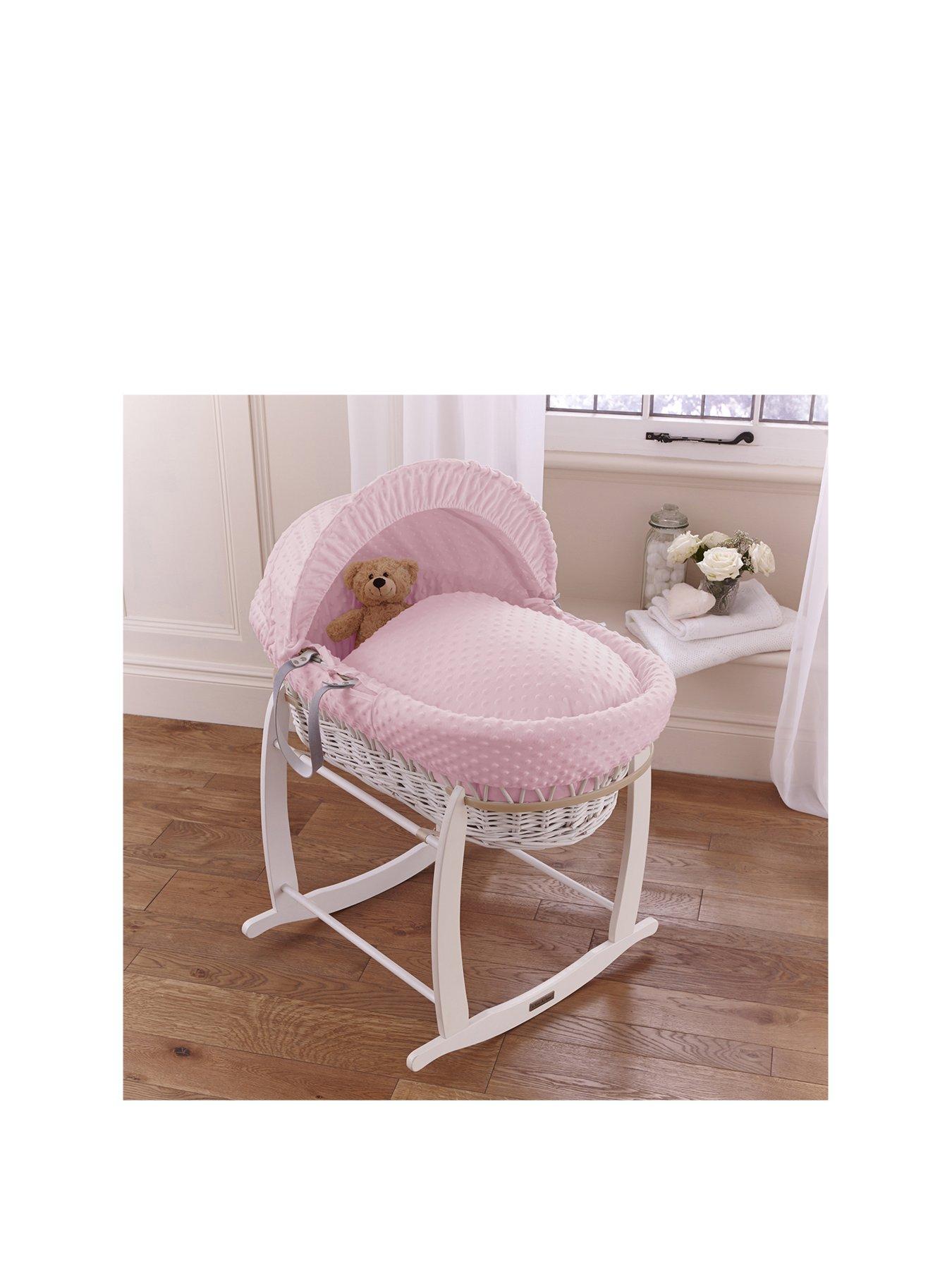 undefined Dimple White Wicker Moses Basket  &  Deluxe Rocking Stand - Pink
