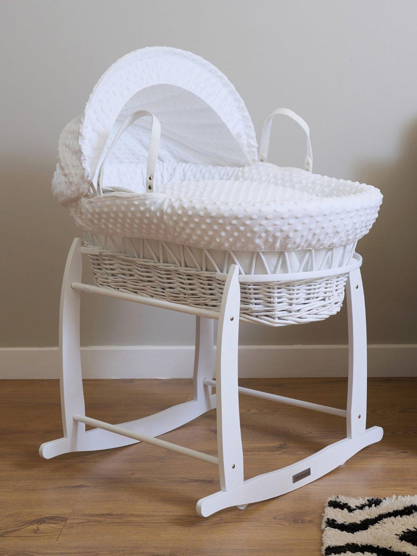 Clair De Lune Dimple White Wicker Moses Basket  &  Deluxe Rocking Stand - White