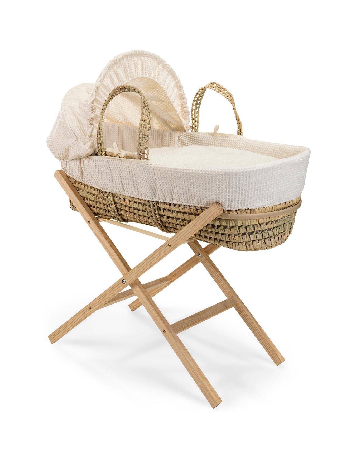  image of clair-de-lune-waffle-palm-moses-basket-amp-natural-folding-stand