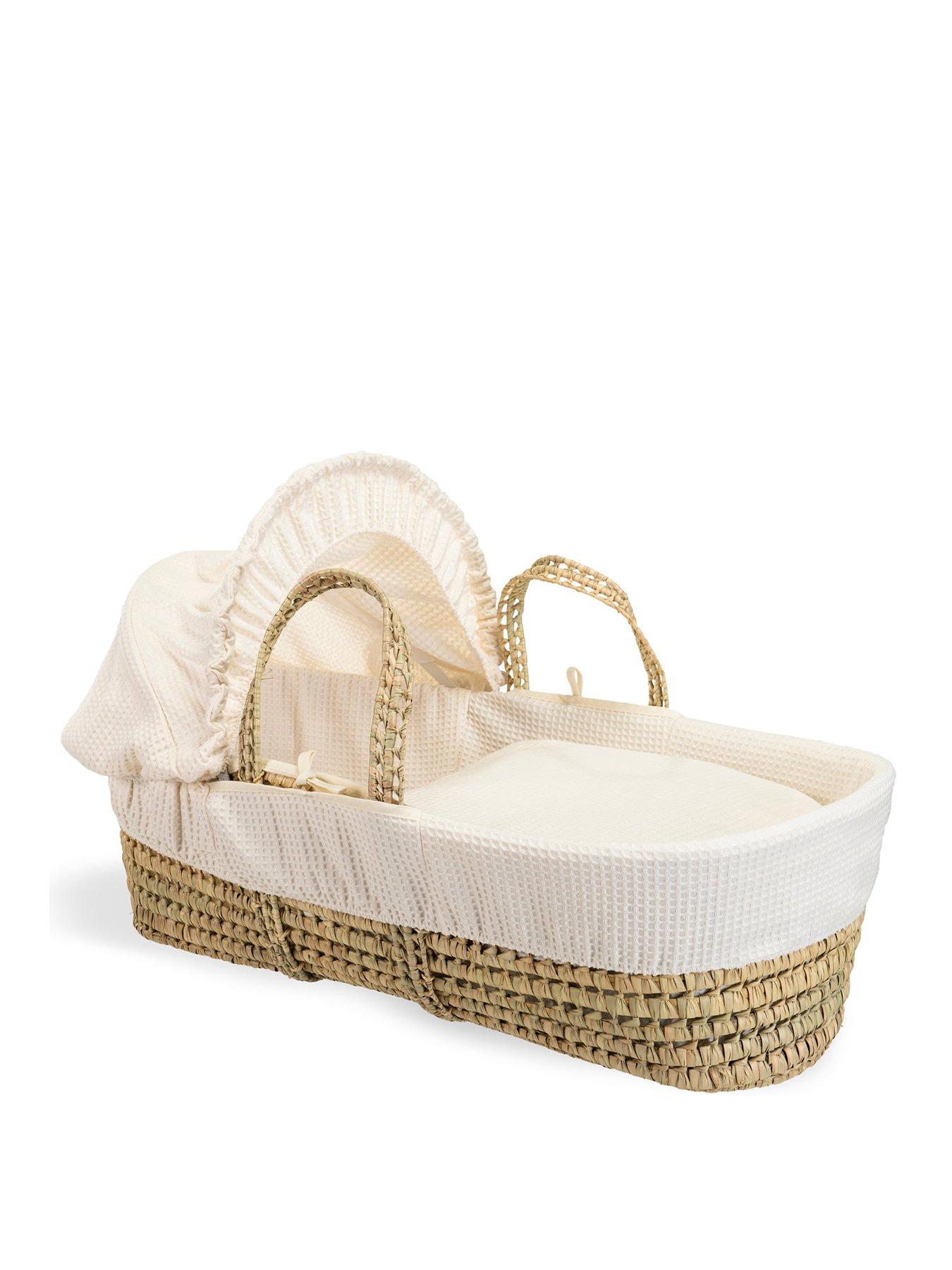 Clair De Lune Waffle Palm Moses Basket Natural Folding Stand littlewoods