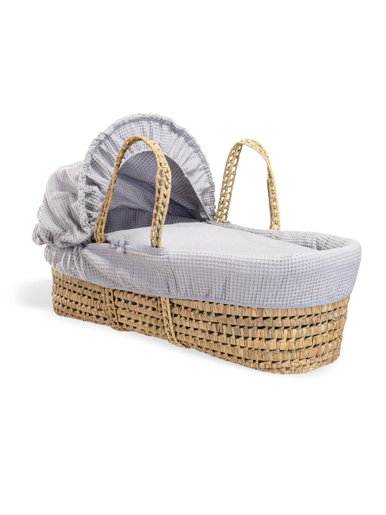  image of clair-de-lune-waffle-palm-moses-basket-amp-natural-folding-stand