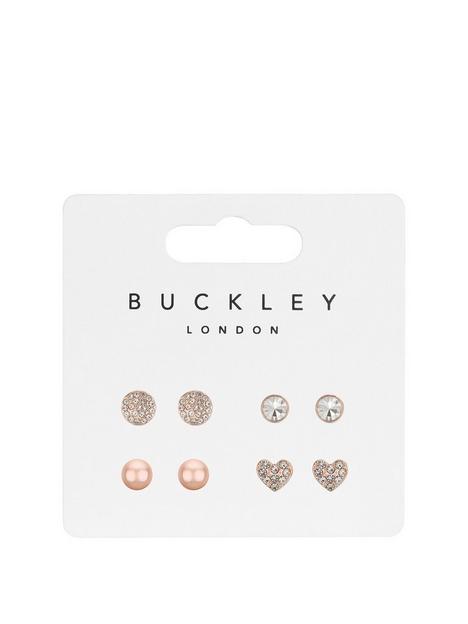 buckley-london-pack-of-4nbsprose-goldnbspstud-earrings