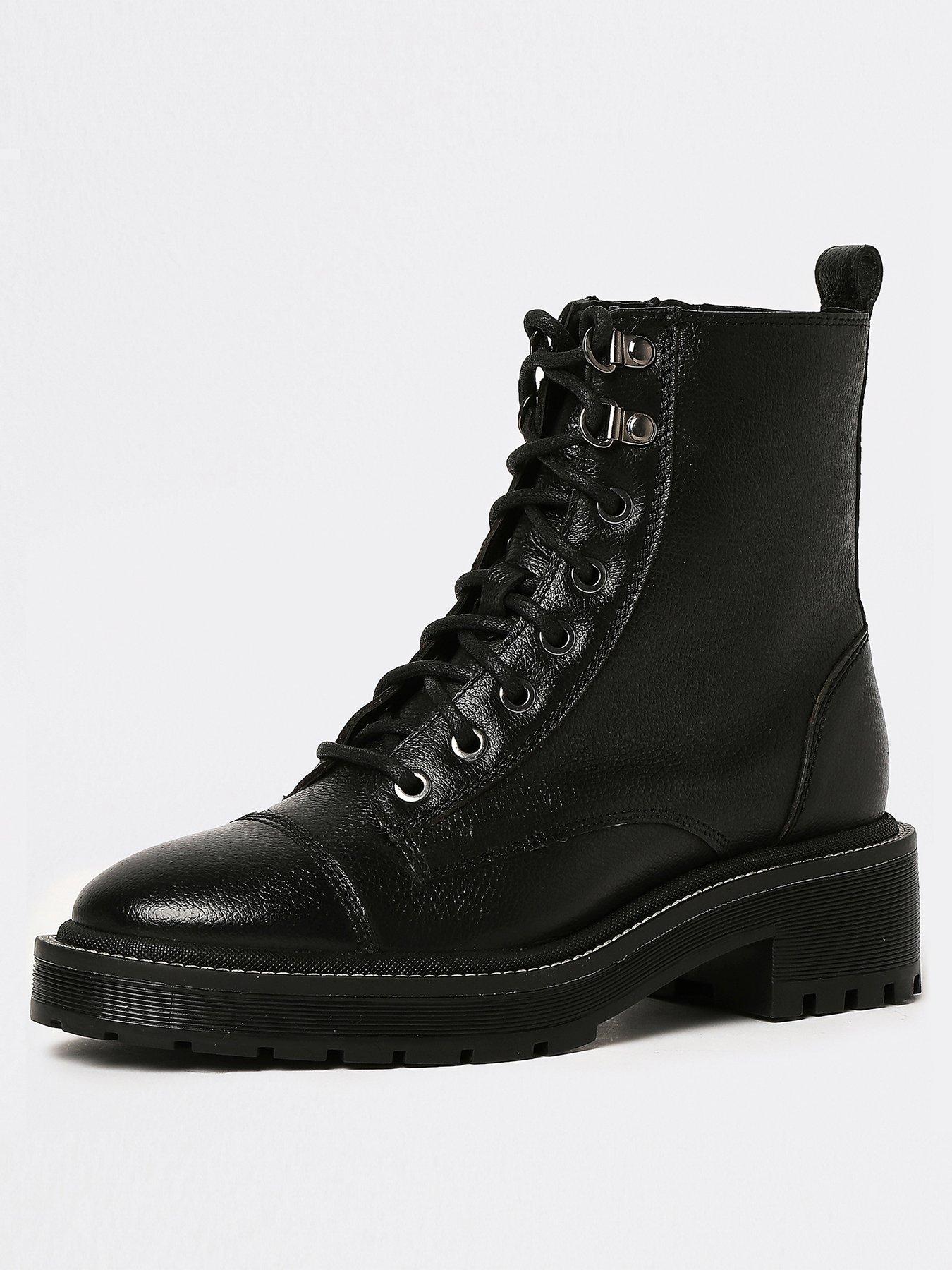 river island lace up flat hiker boot in black