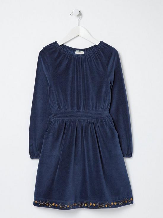 front image of fatface-girls-star-trimmed-velournbspdress-navy