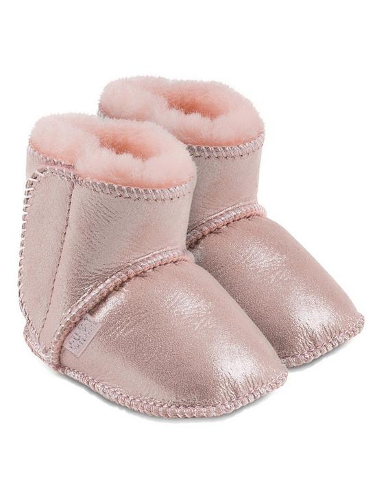 front image of just-sheepskin-babies-velcro-adelphi-bootie-pale-pink
