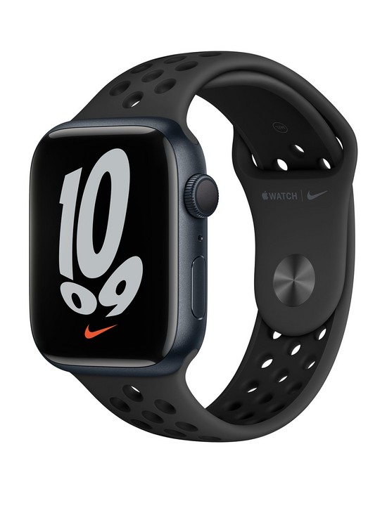 front image of apple-watch-nike-series-7-gps-45mm-midnight-aluminium-case-with-anthraciteblack-nike-sport-band
