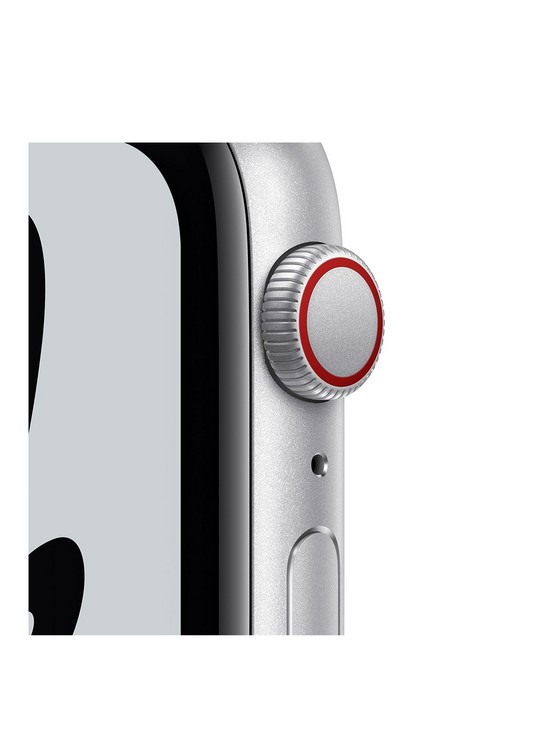 stillFront image of apple-watch-nike-se-gps-cellular-44mm-silver-aluminium-case-with-pure-platinumblack-nike-sport-band