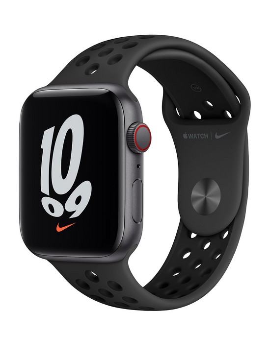 front image of apple-watch-nike-se-gps-cellular-44mm-space-grey-aluminium-case-with-anthraciteblack-nike-sport-band