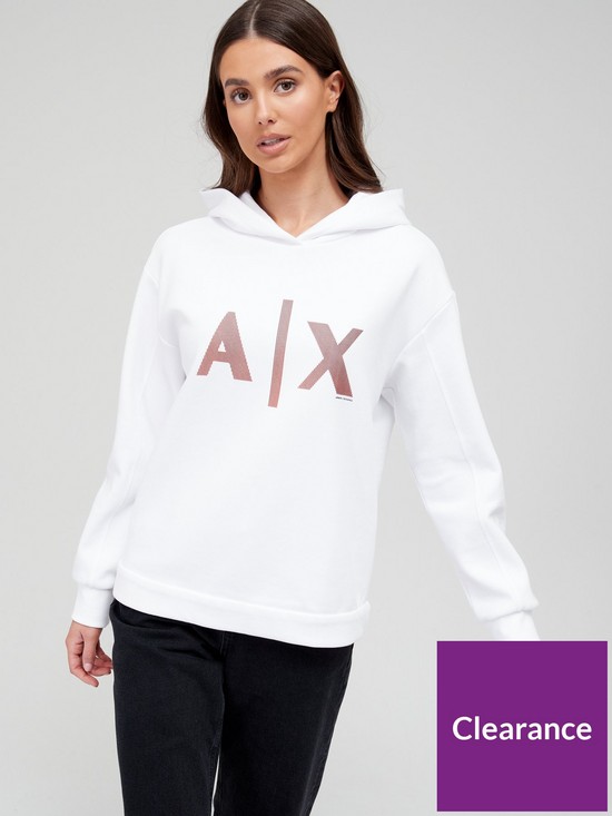 front image of armani-exchange-logo-front-hoodie-white