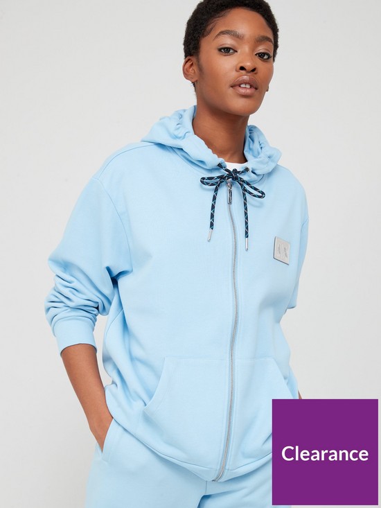 front image of armani-exchange-organic-cotton-zip-through-hoodie-blue