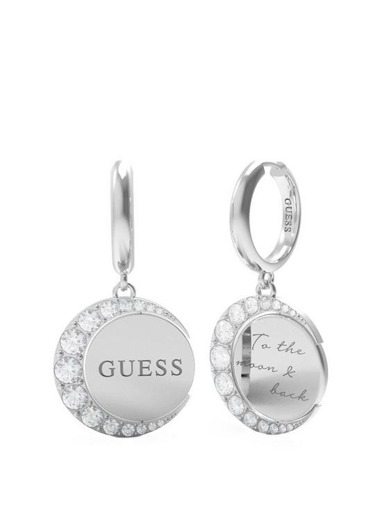 front image of guess-moon-phases-ladies-drop-earrings