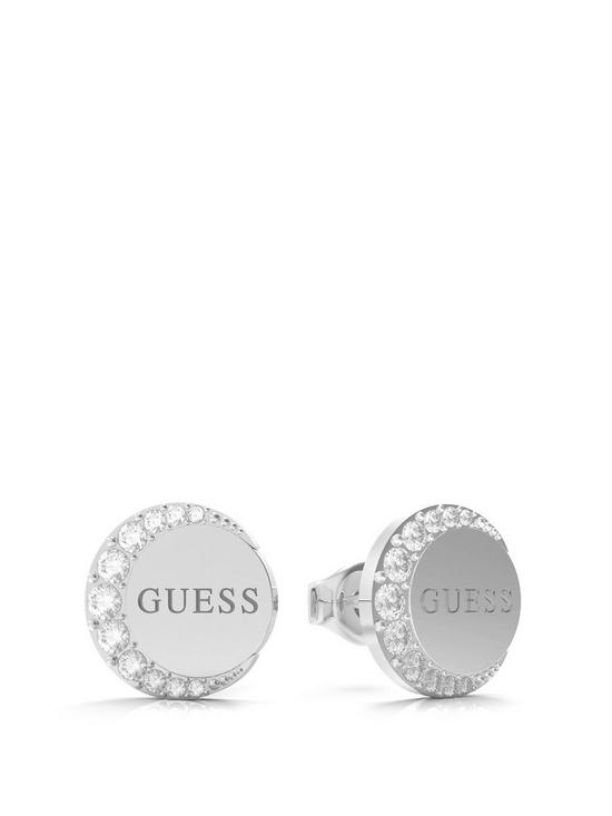 front image of guess-moon-phases-ladies-stud-earrings