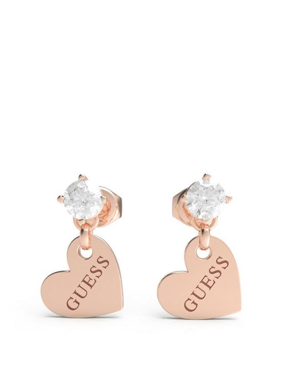 front image of guess-heart-to-heart-ladies-drop-earrings