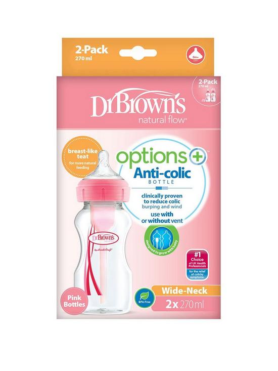 front image of dr-browns-options-270ml-bottle-2-pack-pink