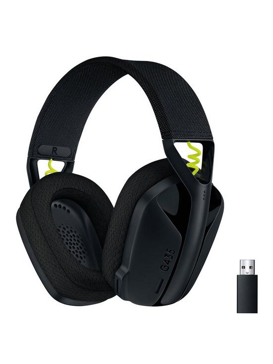 front image of logitech-g435-lightspeed-wireless-gaming-headset-black