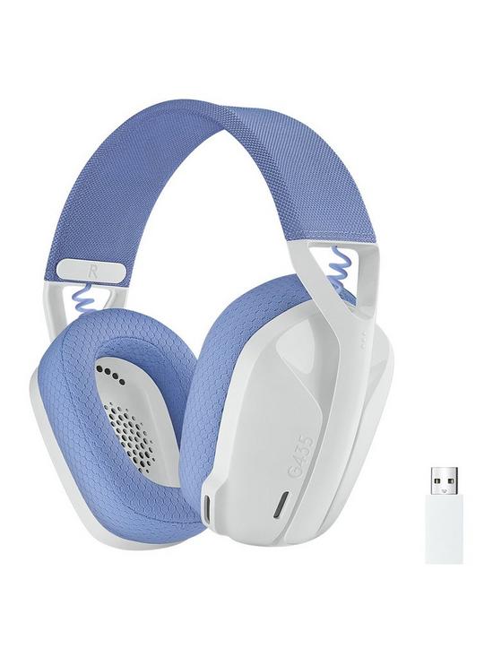 front image of logitechg-g435-lightspeed-bluetooth-wireless-gaming-headset-for-pc-ps4-ps5-nintendo-switch-white