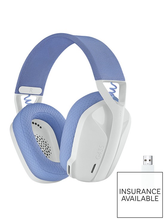 front image of logitech-g435-lightspeed-wireless-gaming-headset-white