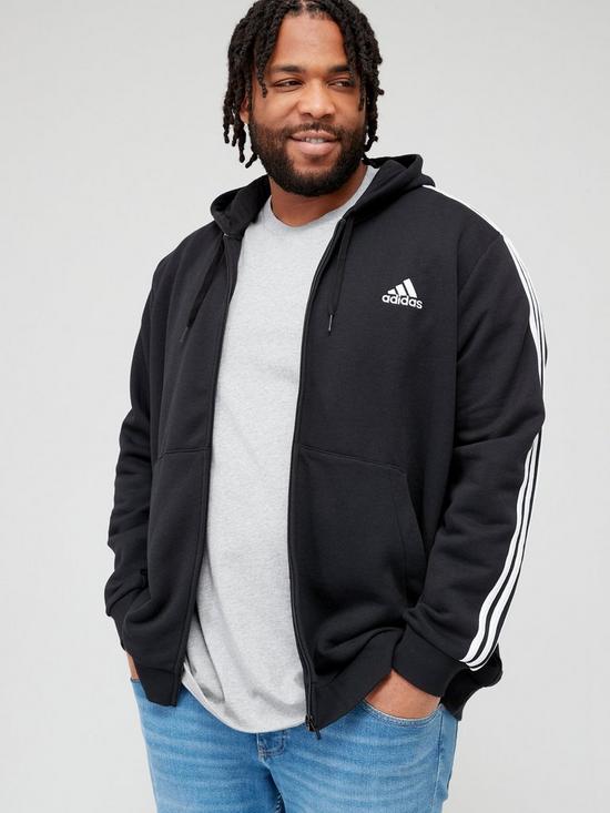 front image of adidas-sportswear-essentials-fleece-3-stripes-full-zip-hoodie-black