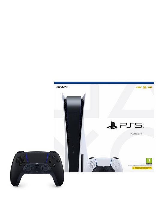 front image of playstation-5-disc-console-amp-additional-blacknbspdualsense-wireless-controller