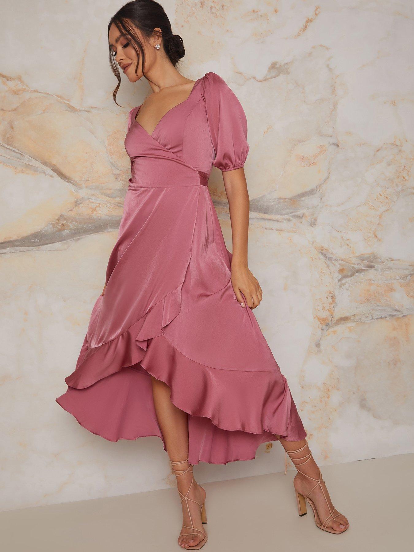 Chi Chi London Puff Sleeve Ruffle Detail Maxi Dress Pink