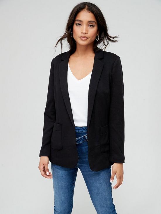 front image of everyday-jersey-single-breasted-blazer-black