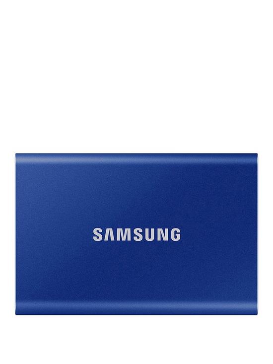 front image of samsung-t7-portable-ssd-1tb-blue