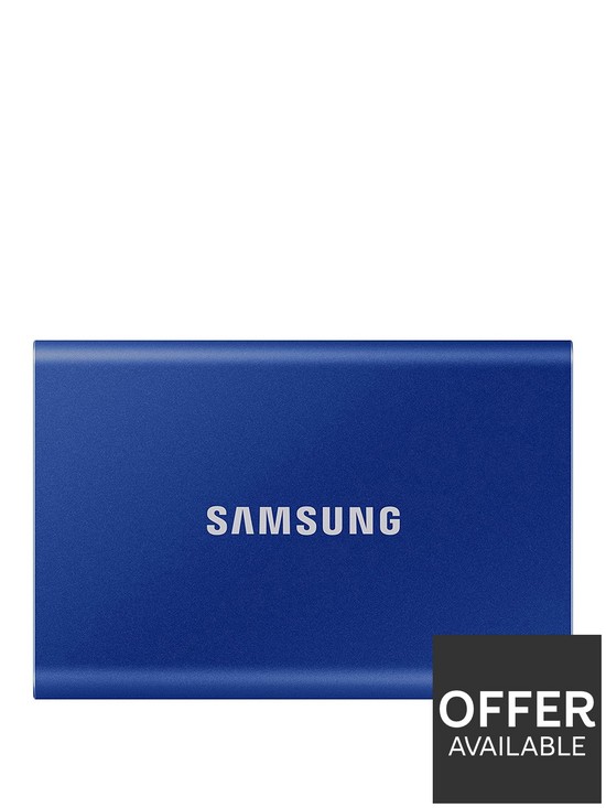front image of samsung-t7-portable-ssd-2tb-blue