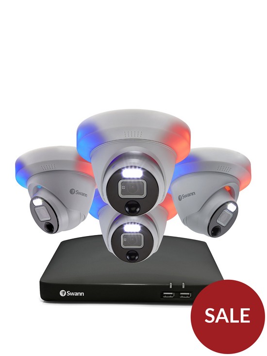 front image of swann-smart-security-1080p-cctv-system-8-chl-1tb-hdd-dvr-4-x-enforcer-dome-camera-works-with-alexa-google-assistant-swann-security-swdvk-846804de-eu