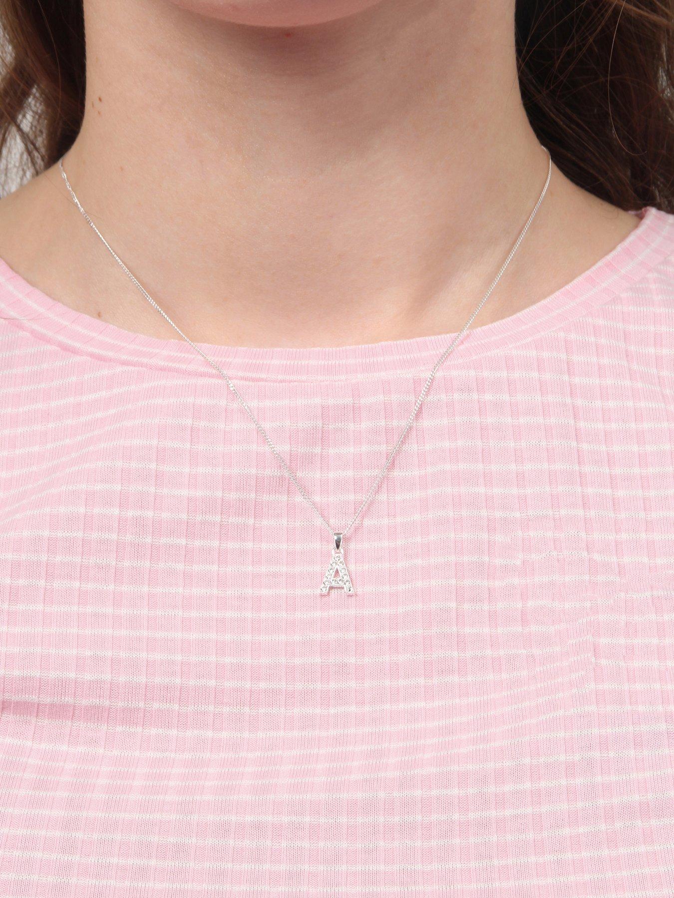 Image 2 of 7 of The Love Collection Sterling silver cubic zirconia initial pendant