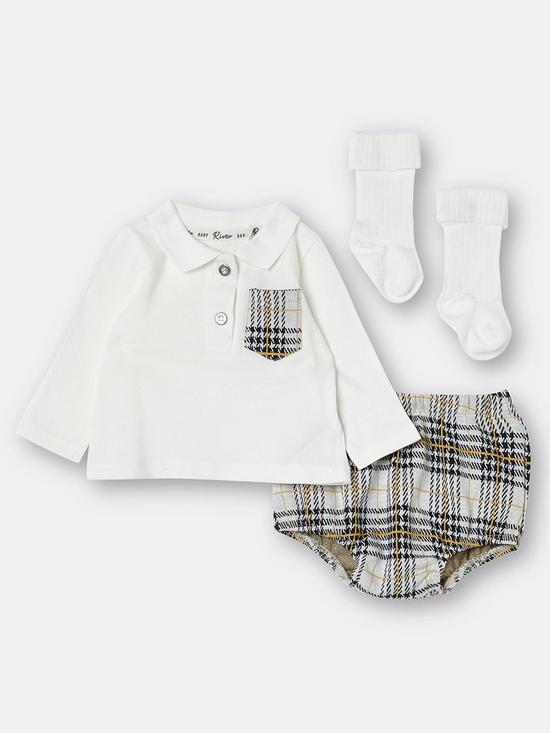 front image of river-island-baby-boys-check-polo-top-and-bloomernbsp-nbspcream