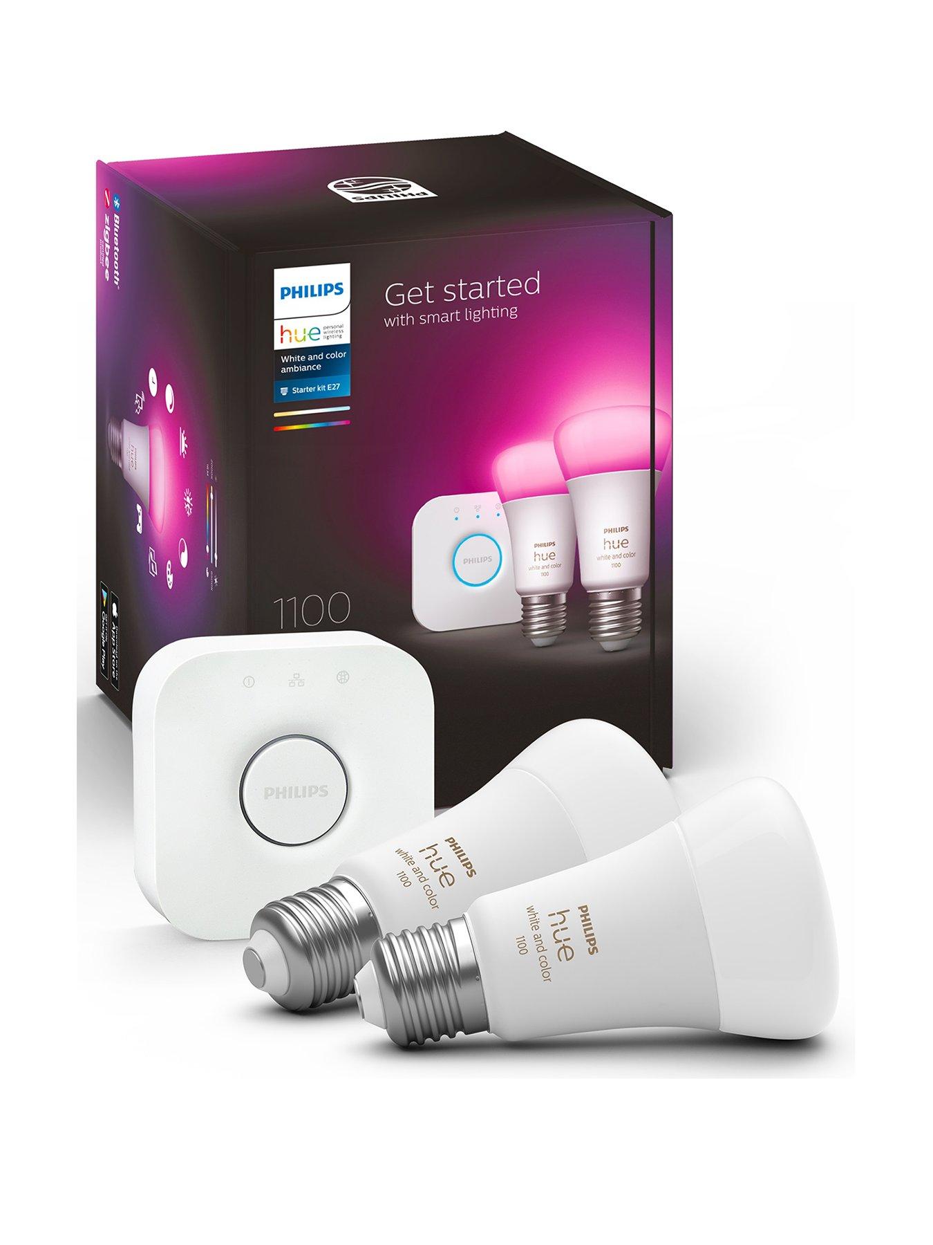 front image of philips-hue-hue-white-amp-colour-ambiance-smart-bulb-2-pack-e27-starter-kit