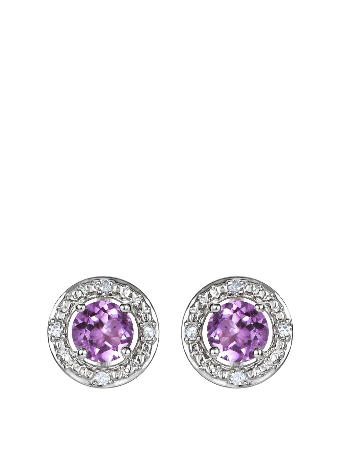 undefined Sterling Silver Birthstone Stud Earrings