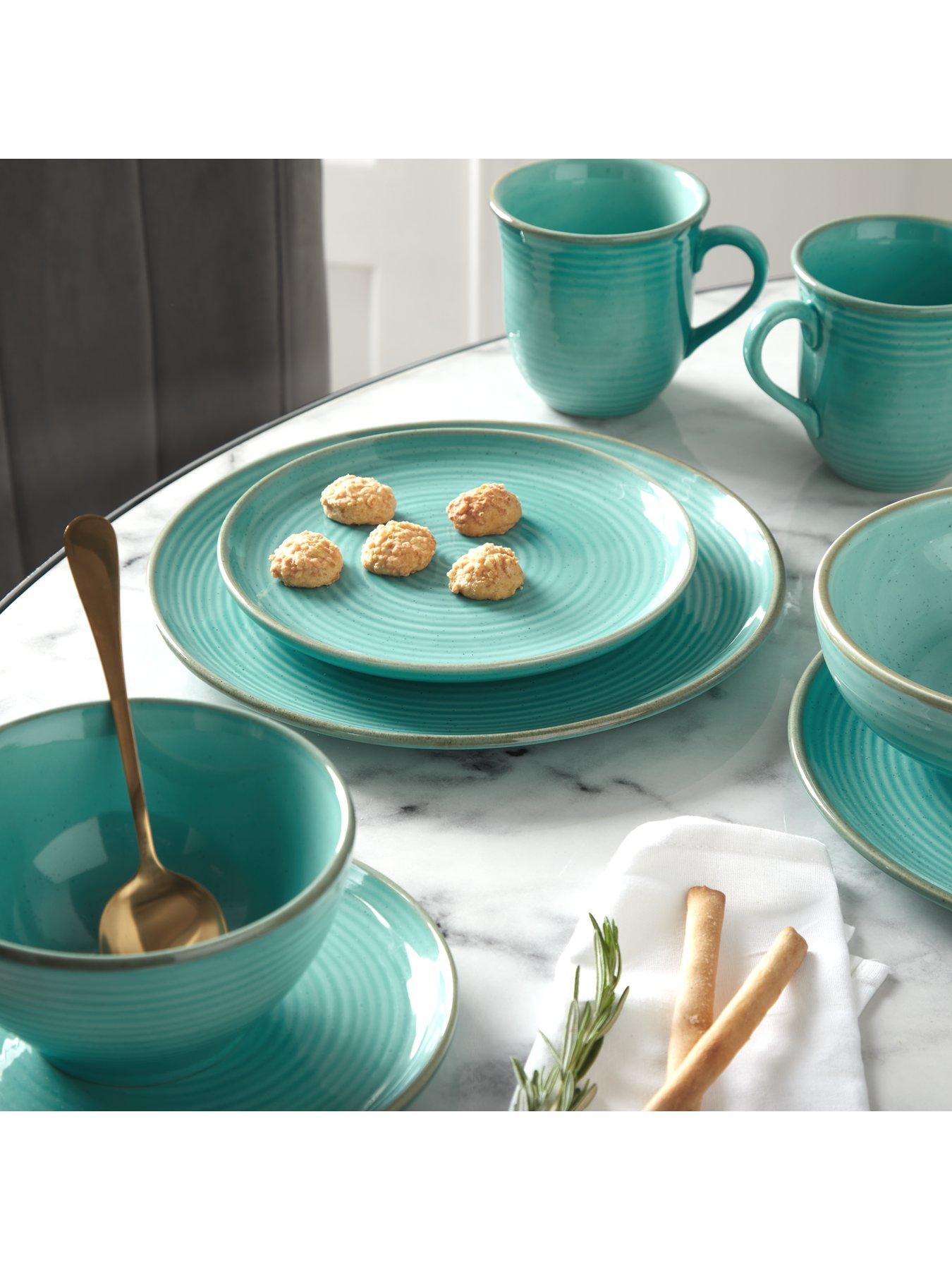 Very Home Luna Embossed 12 Piece Dinner Set Turquoise