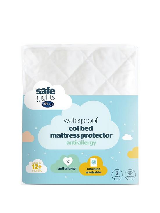 front image of safe-nights-waterproof-mattress-protector-cot-bed-white