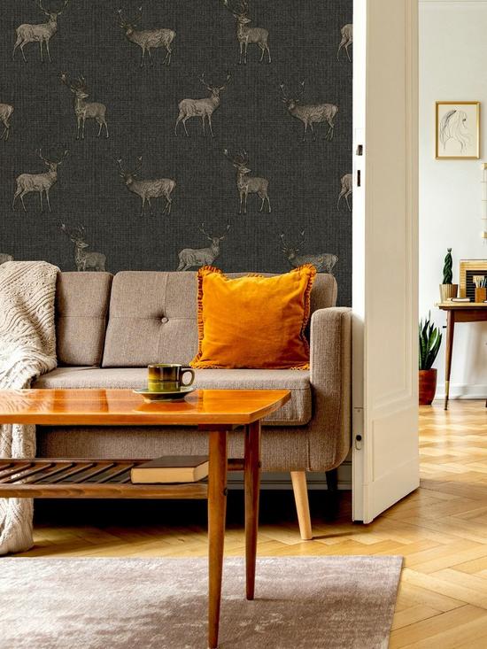front image of arthouse-heritage-stag-charcoalcopper-wallpaper