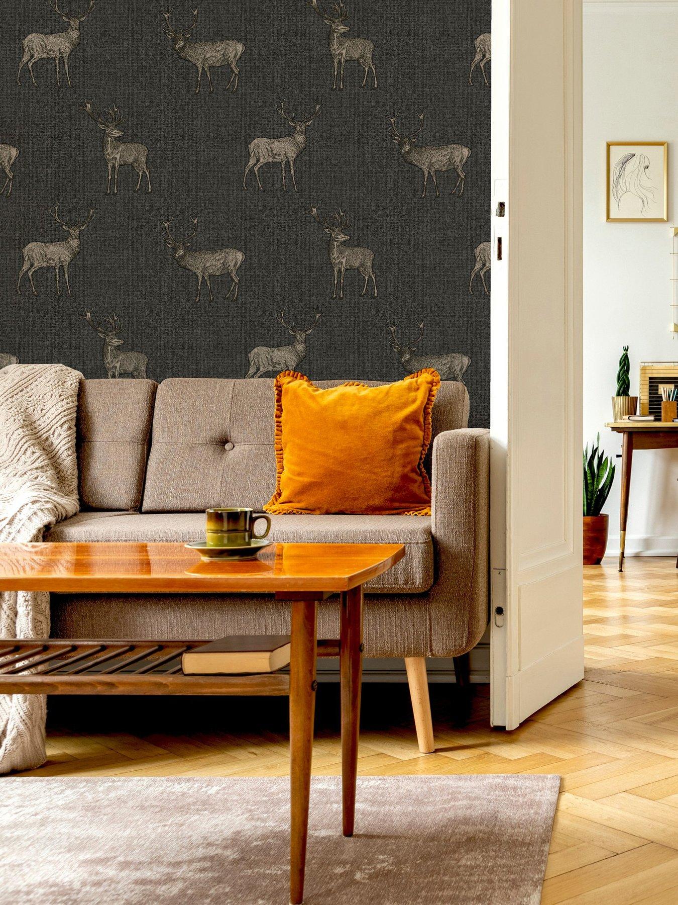 undefined Heritage Stag Charcoal/Copper Wallpaper