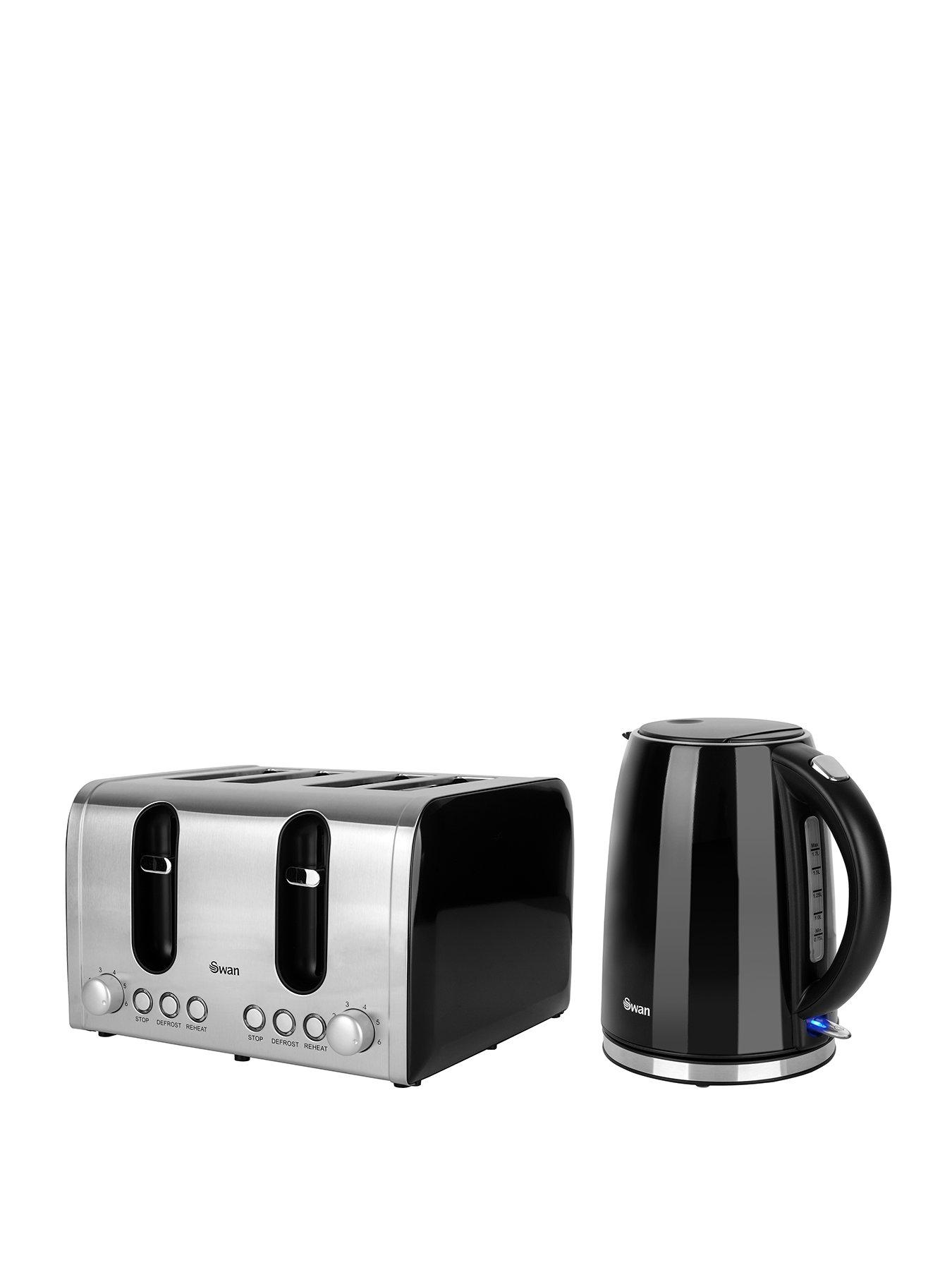Swan Kettle  &  Toaster 4-Slice Twin Pack - Black