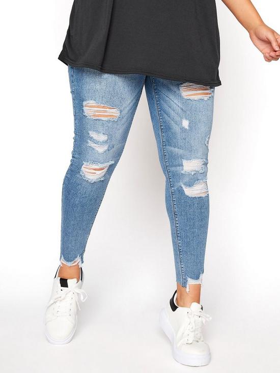front image of yours-jenny-ripped-crop-jeggings-mid-blue